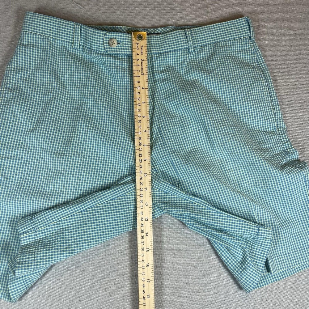 Peter Millar Shorts Men 34x9 Gingham Plaid‎ Seersucker Cotton Golf Blue/Green - Picture 7 of 7